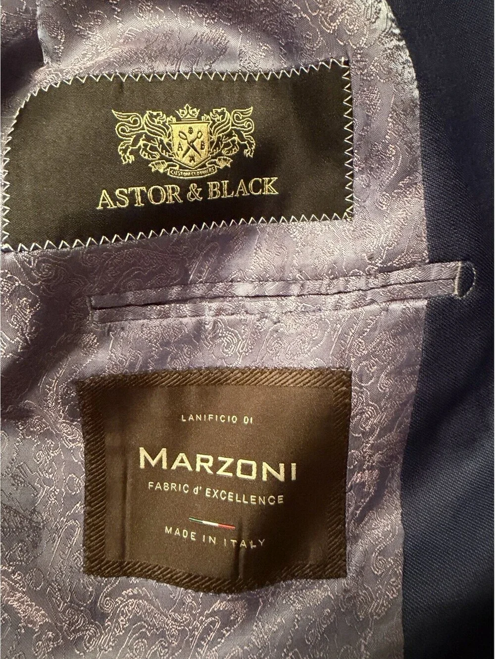 Lanifico Di Marzoni Custom Men Luxury Astor & Black Size 38R / 40S Made In Italy